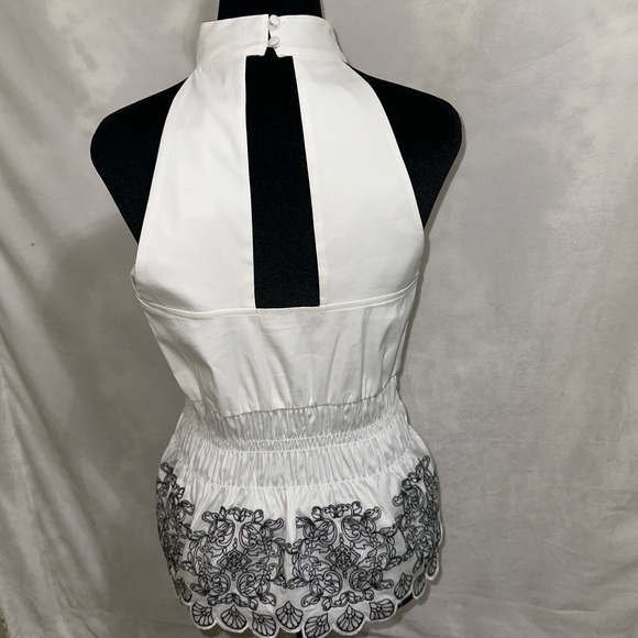New White House Black Market Embroidered Peplum Blouse Poplin Cut-Out Halter NWT - Picture 4 of 9